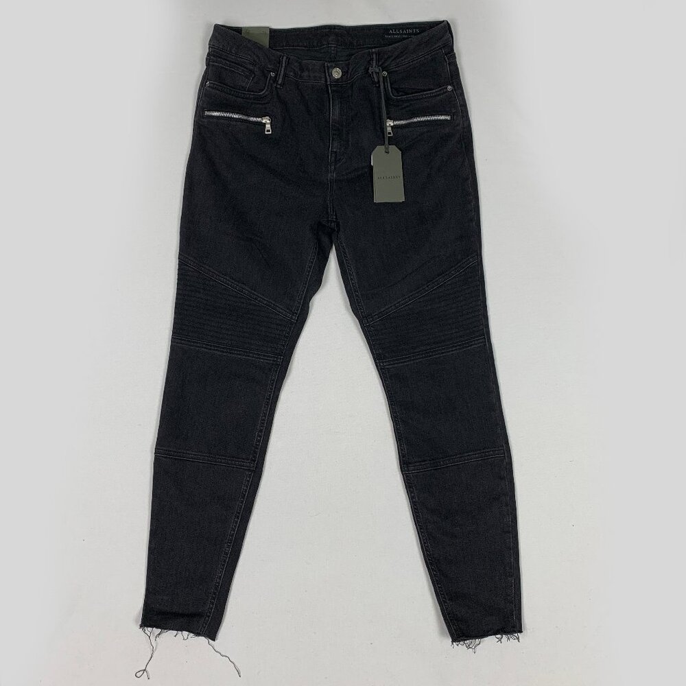 All Saints Grace Biker Cropped Jeans 32 Black